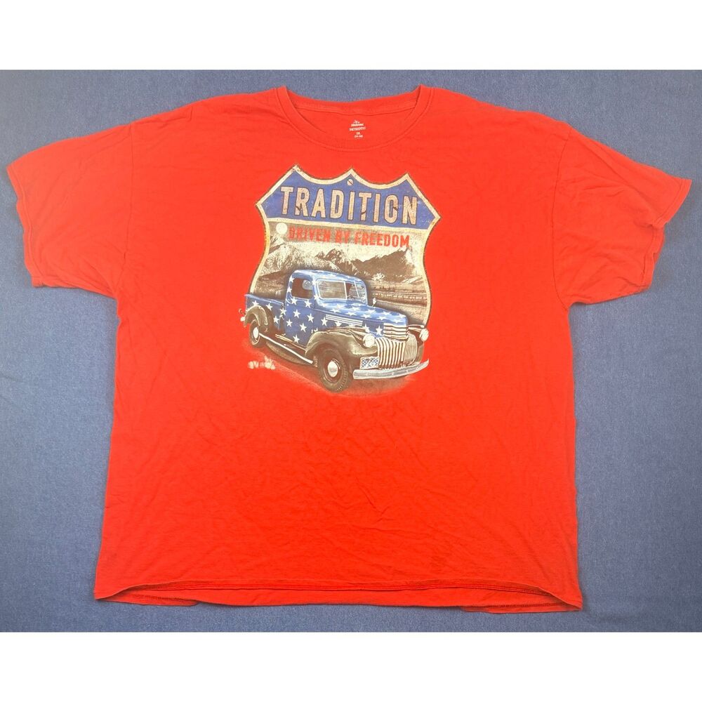 Way To Celebrate Patriotic Men's 3XL Red Graphic T-Shirt Old Truck USA Flag